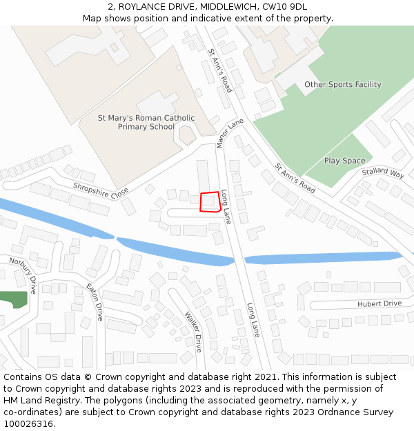 2, ROYLANCE DRIVE, MIDDLEWICH, CW10 9DL: Location map and indicative extent of plot