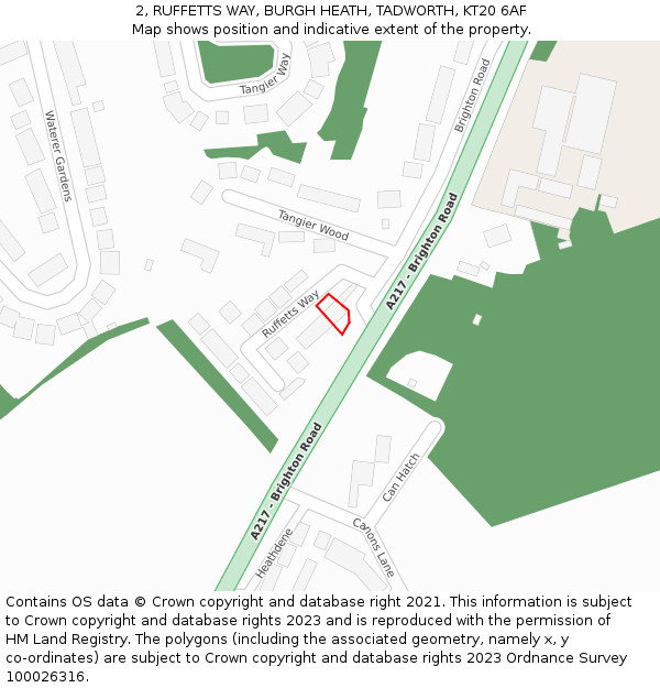 2, RUFFETTS WAY, BURGH HEATH, TADWORTH, KT20 6AF: Location map and indicative extent of plot