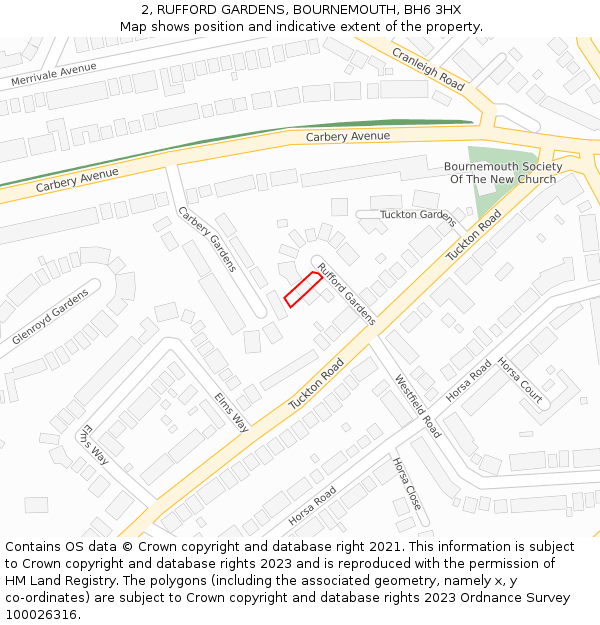 2, RUFFORD GARDENS, BOURNEMOUTH, BH6 3HX: Location map and indicative extent of plot