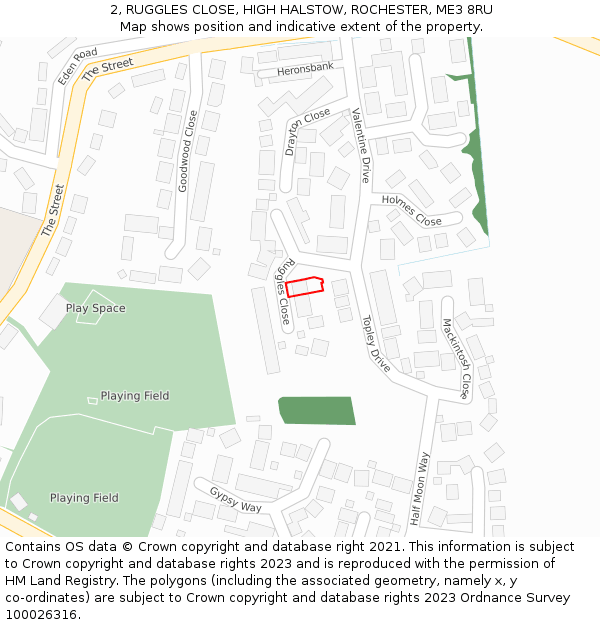 2, RUGGLES CLOSE, HIGH HALSTOW, ROCHESTER, ME3 8RU: Location map and indicative extent of plot