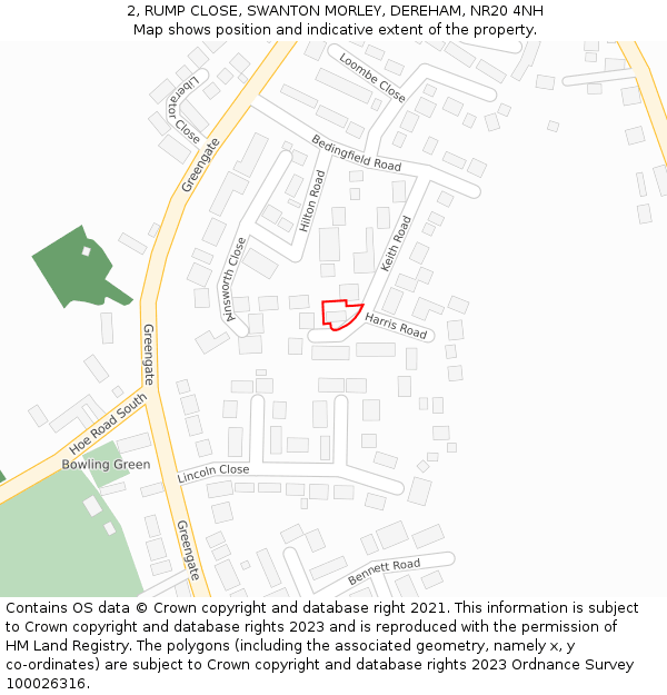 2, RUMP CLOSE, SWANTON MORLEY, DEREHAM, NR20 4NH: Location map and indicative extent of plot