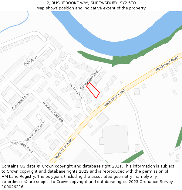 2, RUSHBROOKE WAY, SHREWSBURY, SY2 5TQ: Location map and indicative extent of plot