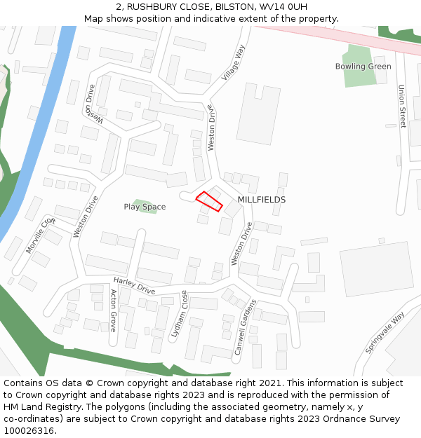 2, RUSHBURY CLOSE, BILSTON, WV14 0UH: Location map and indicative extent of plot