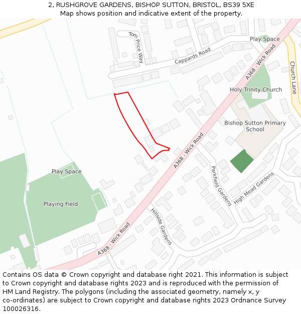2, RUSHGROVE GARDENS, BISHOP SUTTON, BRISTOL, BS39 5XE: Location map and indicative extent of plot