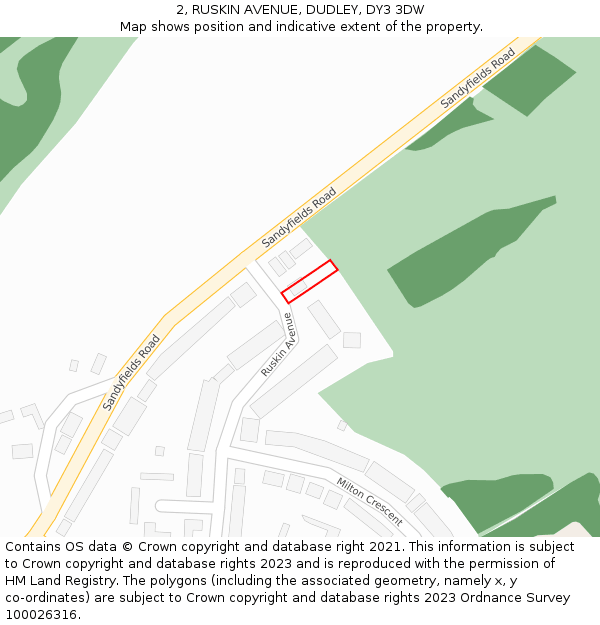 2, RUSKIN AVENUE, DUDLEY, DY3 3DW: Location map and indicative extent of plot