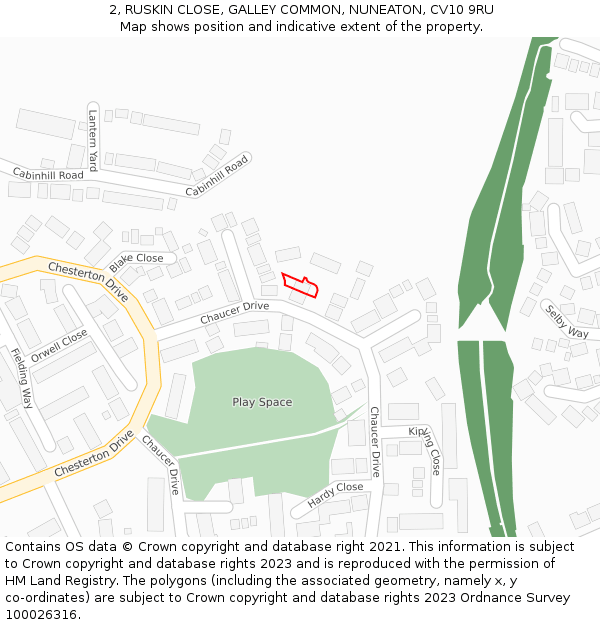 2, RUSKIN CLOSE, GALLEY COMMON, NUNEATON, CV10 9RU: Location map and indicative extent of plot