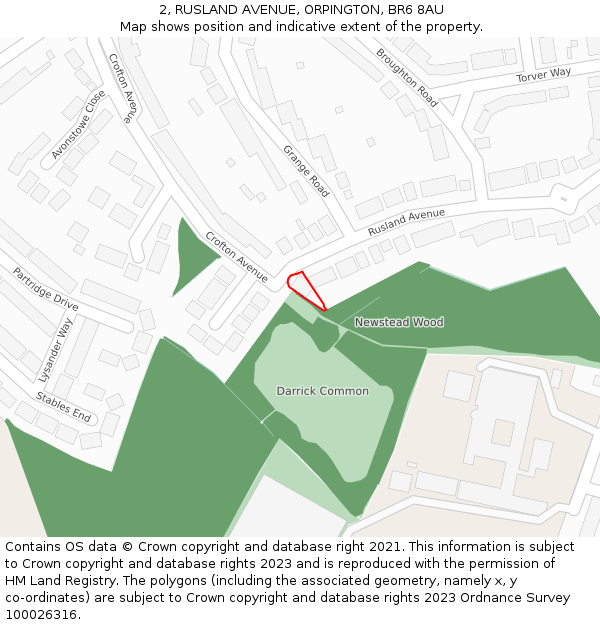 2, RUSLAND AVENUE, ORPINGTON, BR6 8AU: Location map and indicative extent of plot