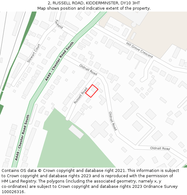 2, RUSSELL ROAD, KIDDERMINSTER, DY10 3HT: Location map and indicative extent of plot