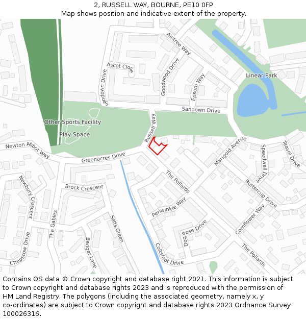 2, RUSSELL WAY, BOURNE, PE10 0FP: Location map and indicative extent of plot