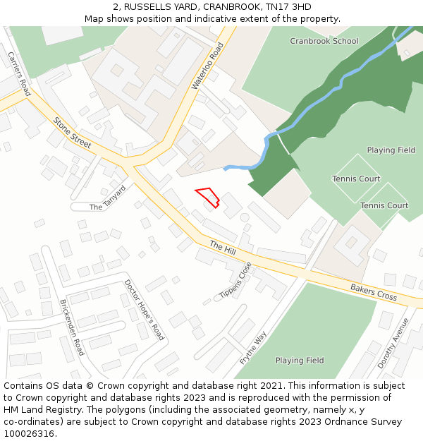 2, RUSSELLS YARD, CRANBROOK, TN17 3HD: Location map and indicative extent of plot