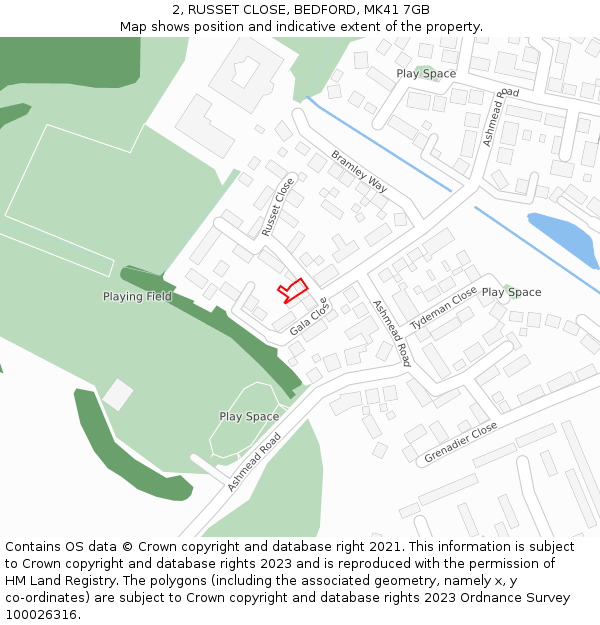 2, RUSSET CLOSE, BEDFORD, MK41 7GB: Location map and indicative extent of plot