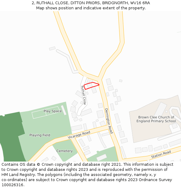 2, RUTHALL CLOSE, DITTON PRIORS, BRIDGNORTH, WV16 6RA: Location map and indicative extent of plot