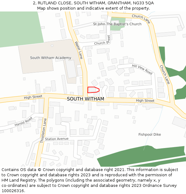 2, RUTLAND CLOSE, SOUTH WITHAM, GRANTHAM, NG33 5QA: Location map and indicative extent of plot