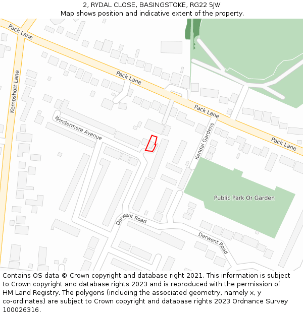 2, RYDAL CLOSE, BASINGSTOKE, RG22 5JW: Location map and indicative extent of plot