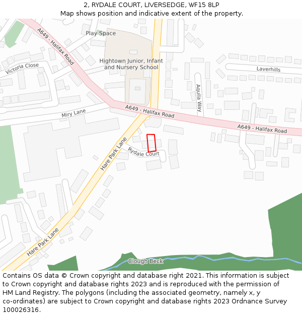 2, RYDALE COURT, LIVERSEDGE, WF15 8LP: Location map and indicative extent of plot