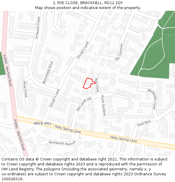 2, RYE CLOSE, BRACKNELL, RG12 2QY: Location map and indicative extent of plot