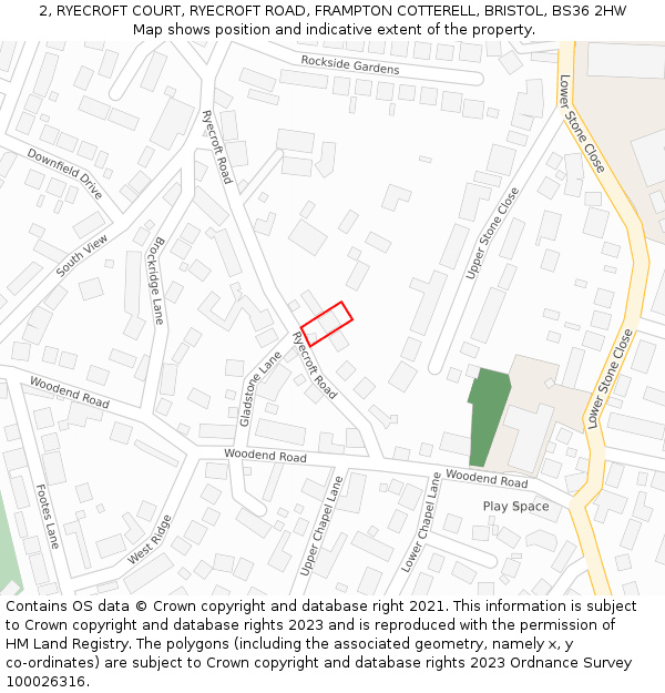 2, RYECROFT COURT, RYECROFT ROAD, FRAMPTON COTTERELL, BRISTOL, BS36 2HW: Location map and indicative extent of plot