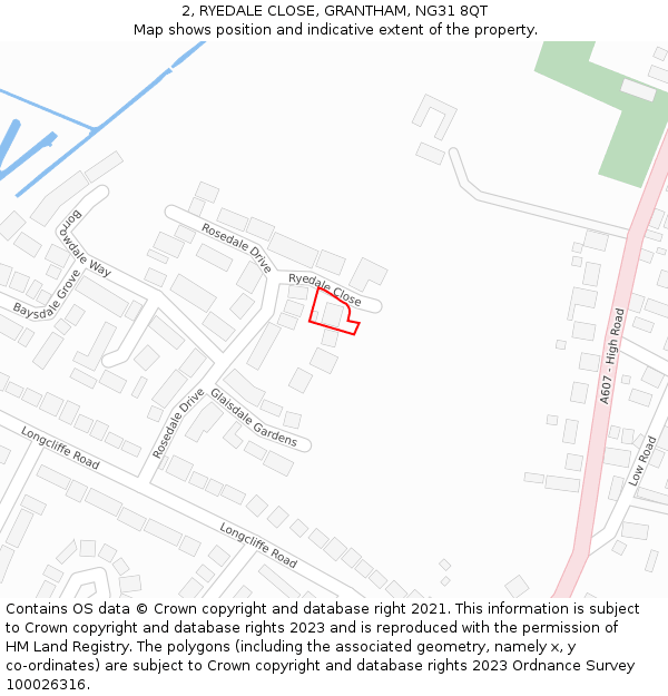 2, RYEDALE CLOSE, GRANTHAM, NG31 8QT: Location map and indicative extent of plot