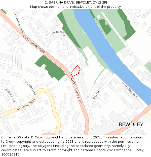 2, SABRINA DRIVE, BEWDLEY, DY12 2RJ: Location map and indicative extent of plot