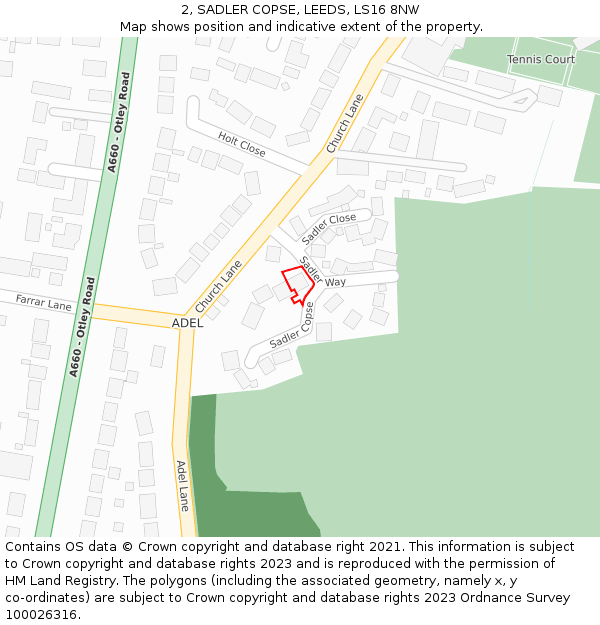 2, SADLER COPSE, LEEDS, LS16 8NW: Location map and indicative extent of plot