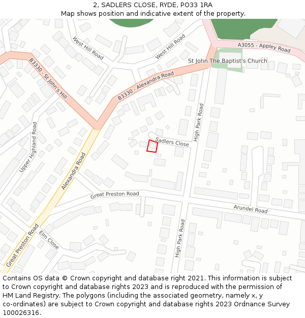 2, SADLERS CLOSE, RYDE, PO33 1RA: Location map and indicative extent of plot