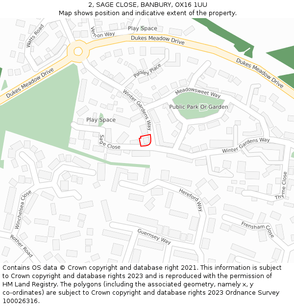 2, SAGE CLOSE, BANBURY, OX16 1UU: Location map and indicative extent of plot