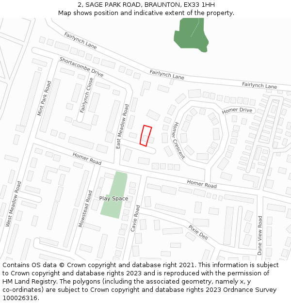 2, SAGE PARK ROAD, BRAUNTON, EX33 1HH: Location map and indicative extent of plot