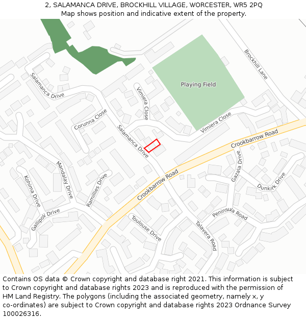 2, SALAMANCA DRIVE, BROCKHILL VILLAGE, WORCESTER, WR5 2PQ: Location map and indicative extent of plot