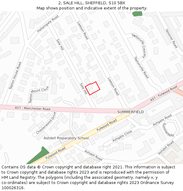 2, SALE HILL, SHEFFIELD, S10 5BX: Location map and indicative extent of plot