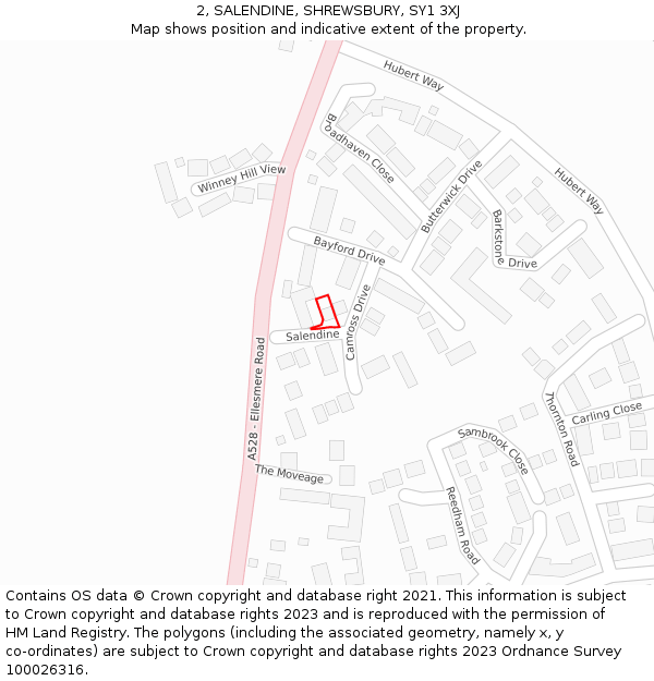 2, SALENDINE, SHREWSBURY, SY1 3XJ: Location map and indicative extent of plot