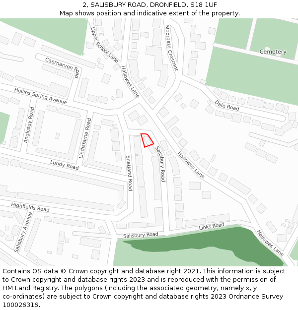 2, SALISBURY ROAD, DRONFIELD, S18 1UF: Location map and indicative extent of plot