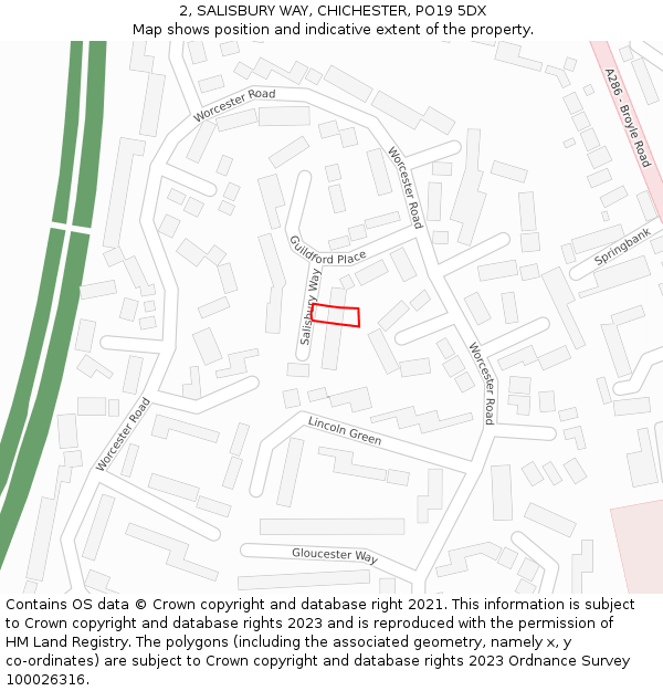 2, SALISBURY WAY, CHICHESTER, PO19 5DX: Location map and indicative extent of plot