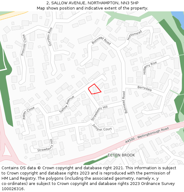 2, SALLOW AVENUE, NORTHAMPTON, NN3 5HP: Location map and indicative extent of plot