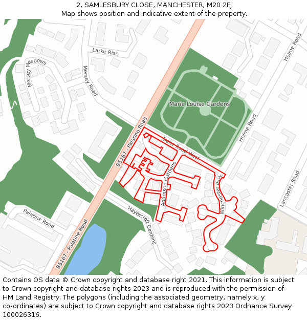 2, SAMLESBURY CLOSE, MANCHESTER, M20 2FJ: Location map and indicative extent of plot