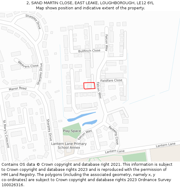 2, SAND MARTIN CLOSE, EAST LEAKE, LOUGHBOROUGH, LE12 6YL: Location map and indicative extent of plot