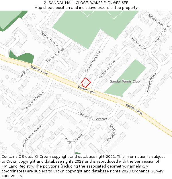 2, SANDAL HALL CLOSE, WAKEFIELD, WF2 6ER: Location map and indicative extent of plot