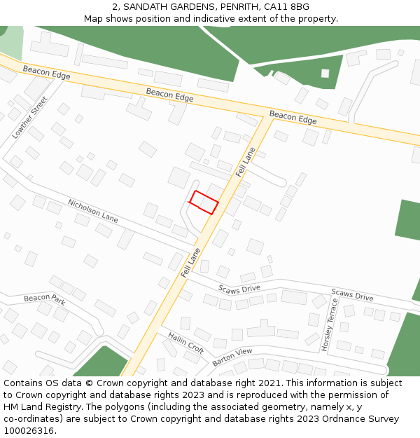 2, SANDATH GARDENS, PENRITH, CA11 8BG: Location map and indicative extent of plot