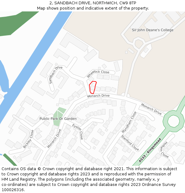 2, SANDBACH DRIVE, NORTHWICH, CW9 8TP: Location map and indicative extent of plot