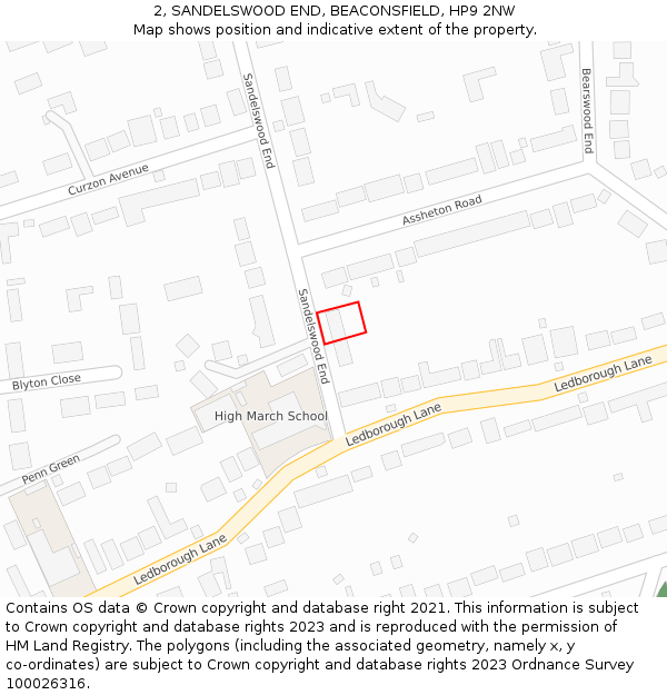 2, SANDELSWOOD END, BEACONSFIELD, HP9 2NW: Location map and indicative extent of plot