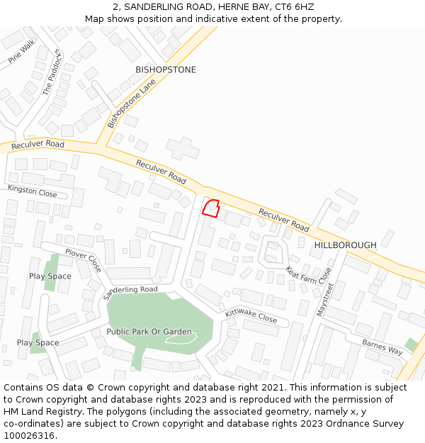 2, SANDERLING ROAD, HERNE BAY, CT6 6HZ: Location map and indicative extent of plot