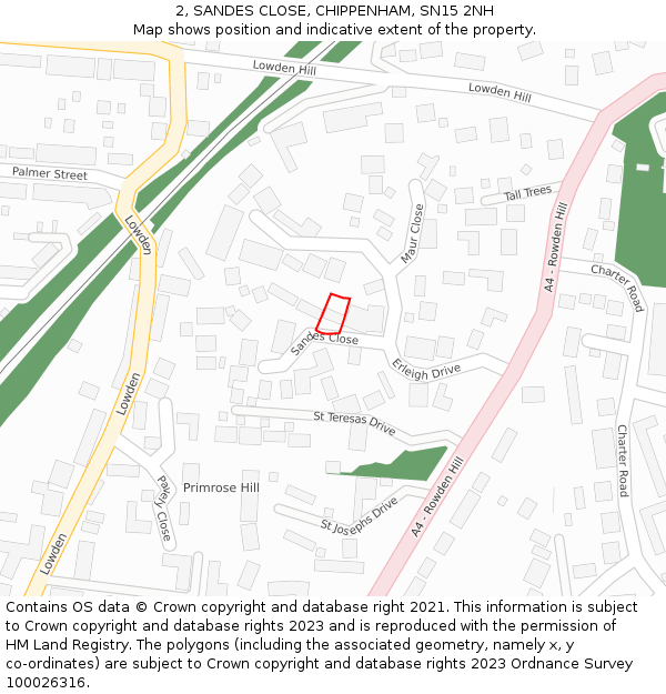 2, SANDES CLOSE, CHIPPENHAM, SN15 2NH: Location map and indicative extent of plot