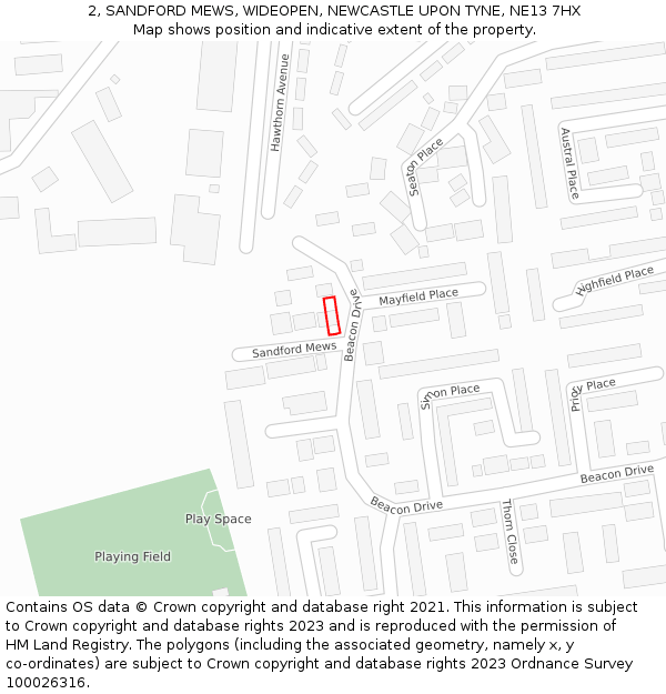 2, SANDFORD MEWS, WIDEOPEN, NEWCASTLE UPON TYNE, NE13 7HX: Location map and indicative extent of plot