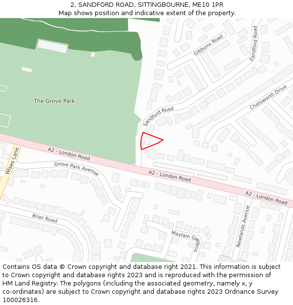 2, SANDFORD ROAD, SITTINGBOURNE, ME10 1PR: Location map and indicative extent of plot