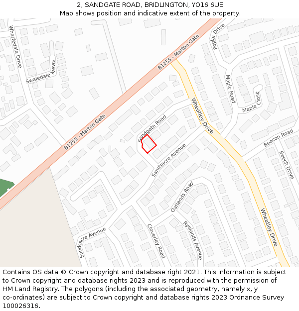 2, SANDGATE ROAD, BRIDLINGTON, YO16 6UE: Location map and indicative extent of plot