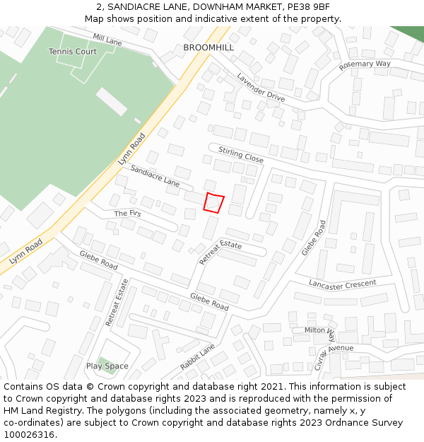 2, SANDIACRE LANE, DOWNHAM MARKET, PE38 9BF: Location map and indicative extent of plot