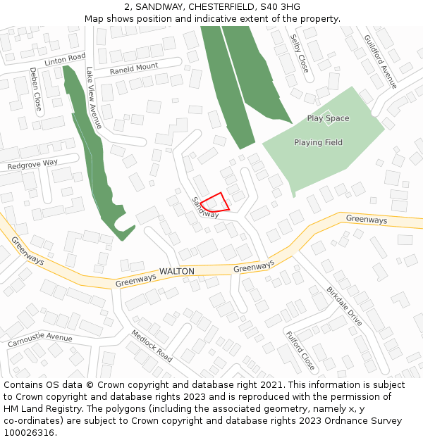 2, SANDIWAY, CHESTERFIELD, S40 3HG: Location map and indicative extent of plot