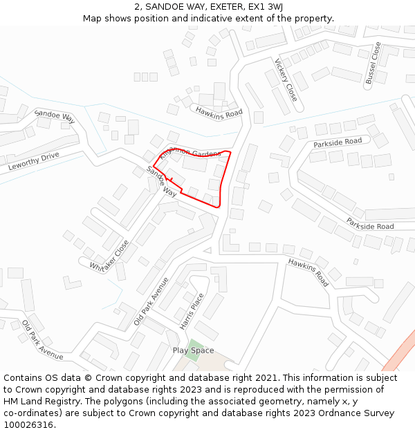 2, SANDOE WAY, EXETER, EX1 3WJ: Location map and indicative extent of plot