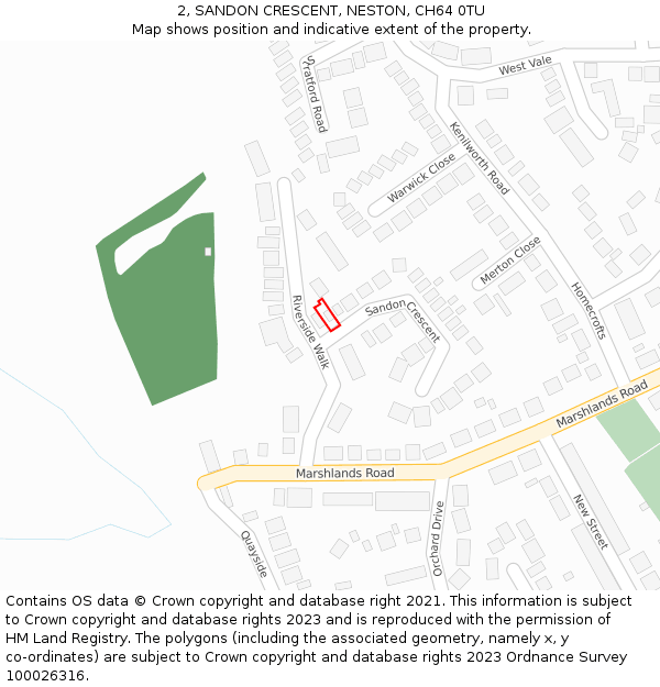 2, SANDON CRESCENT, NESTON, CH64 0TU: Location map and indicative extent of plot