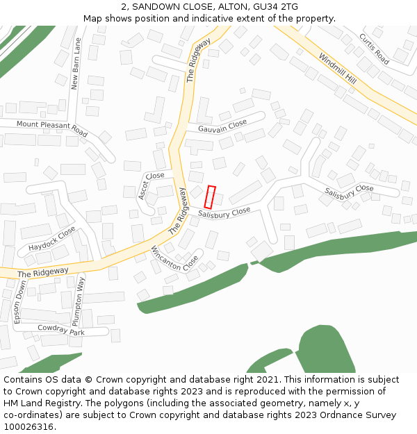 2, SANDOWN CLOSE, ALTON, GU34 2TG: Location map and indicative extent of plot