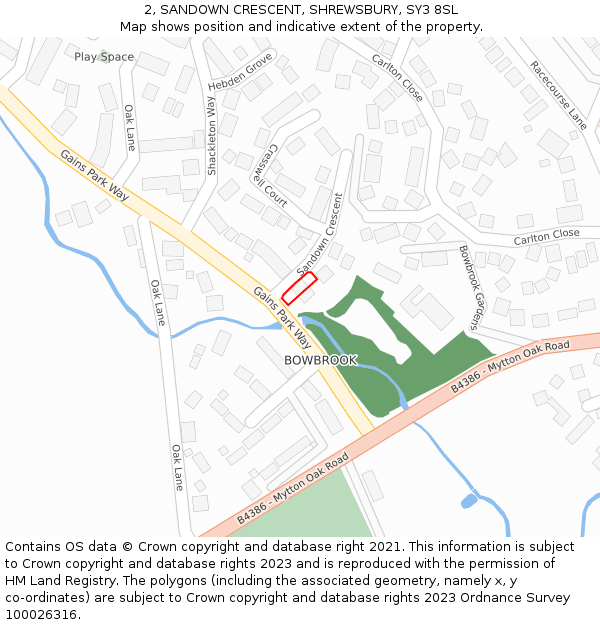 2, SANDOWN CRESCENT, SHREWSBURY, SY3 8SL: Location map and indicative extent of plot